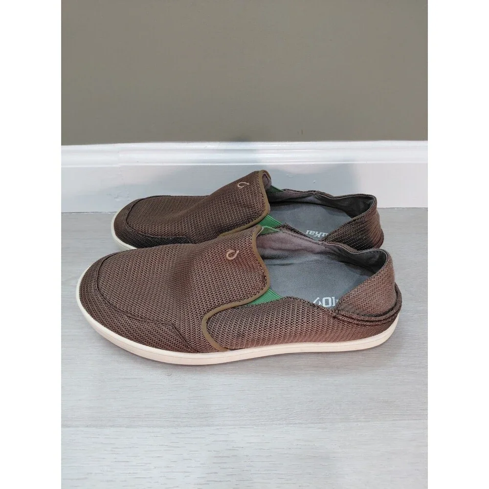 OluKai Nohea Mesh Mustang Brown Lime Peel Shoes Loafer Men's Sz 10M